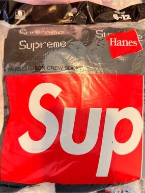 Supreme Hanes Crew Socks - Black, Red & White- will come with extra pair !!